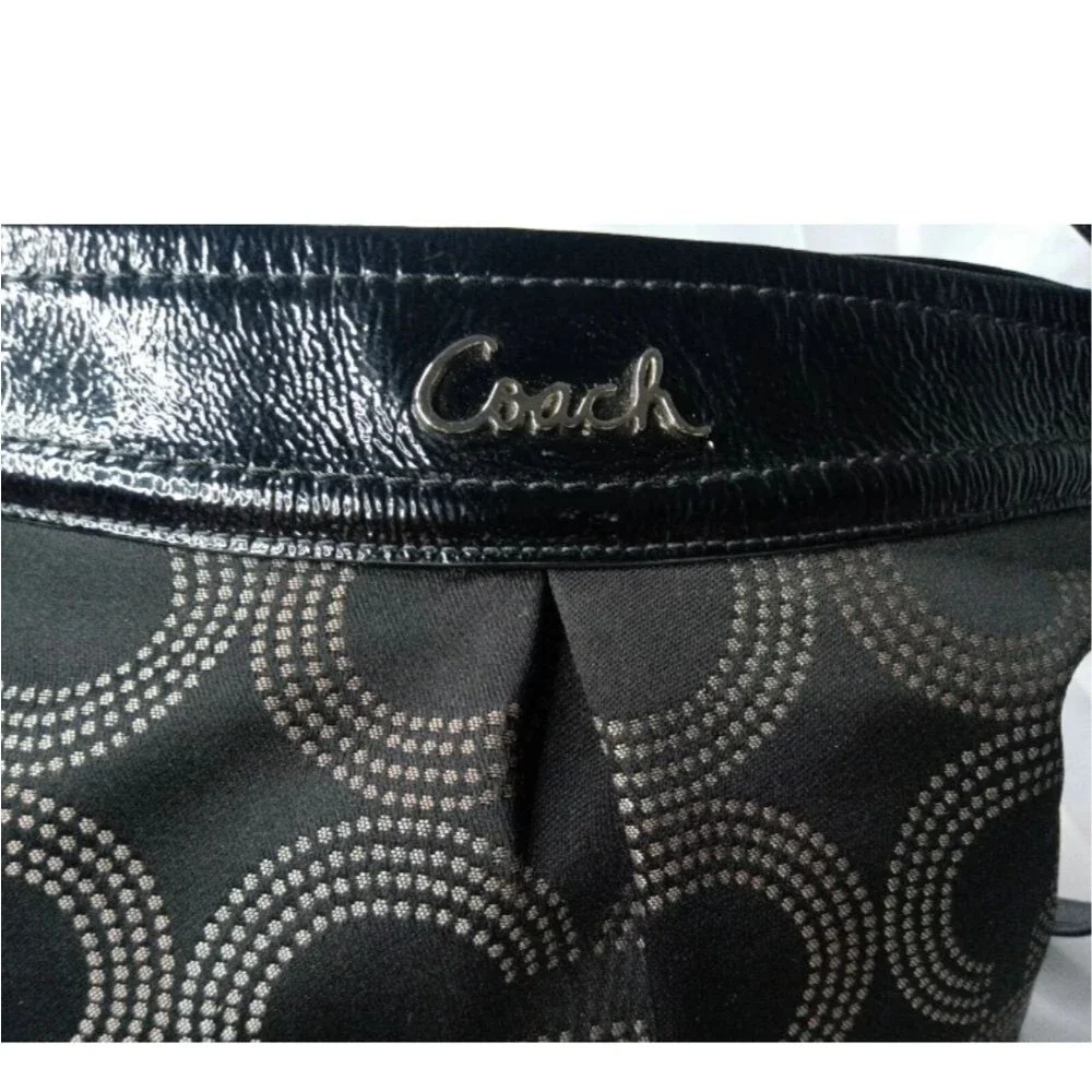 Coach Ashley Dotted Op Art Jacquard Hippie Handbag Black & Khaki F20088